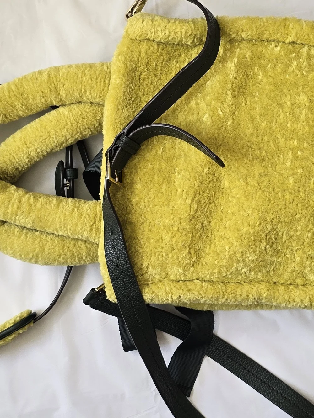 kate spade Yellow Faux-Shearling Tote with Black Straps